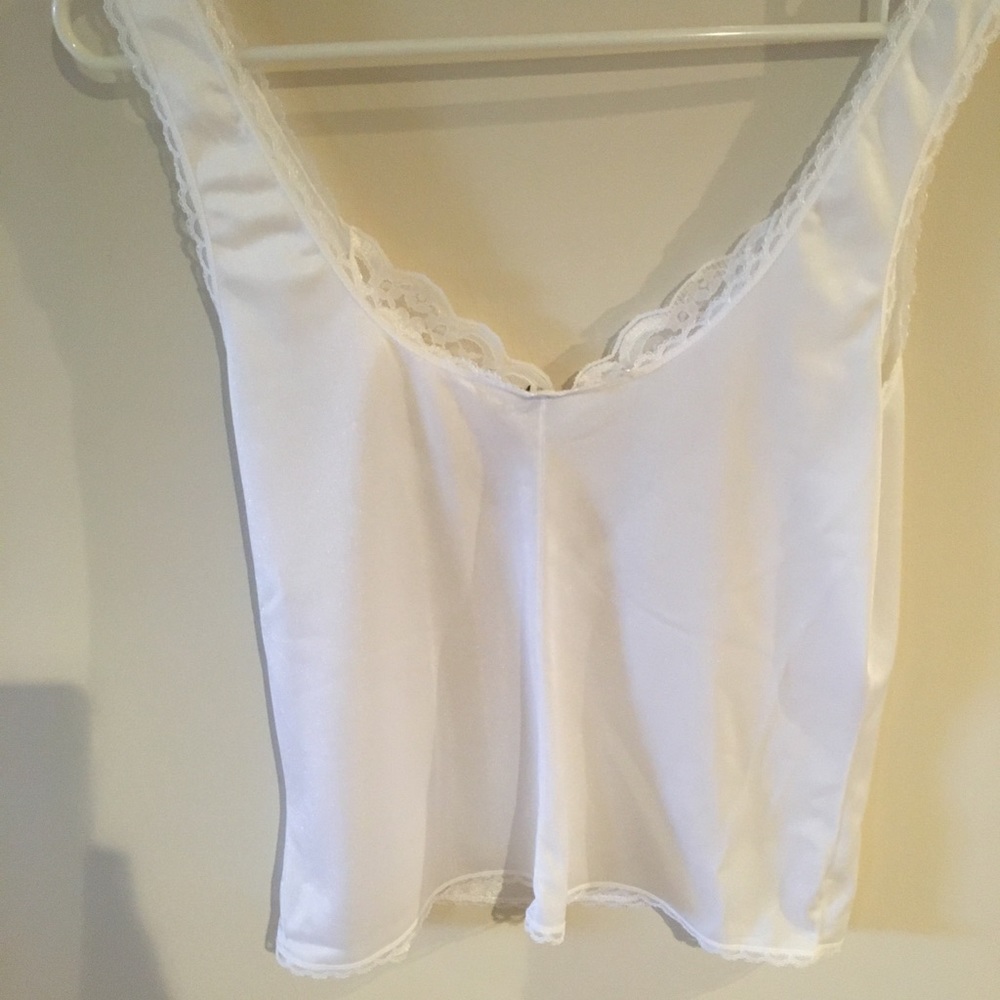 Ashley Taylor White Satin Lace-Trim Chemise
